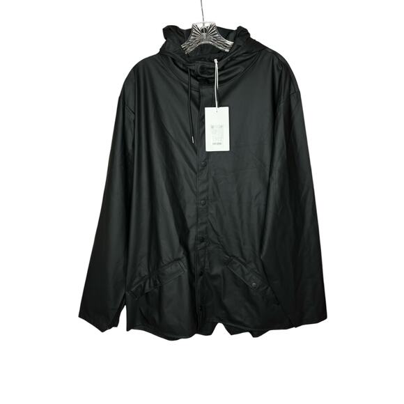 Rains Button Down Hooded Rain Black Jacket Unisex M/L - Picture 1 of 7